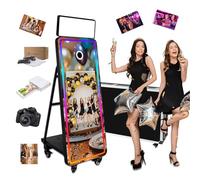 Cabina fotografica a specchio da 150 cm, touch screen interattivo da 32 pollici con luce quadrata e luce RGB, mini PC integrato, cabina fotografica a specchio magico per eventi (nero, macchin
