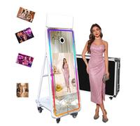 Cabina fotografica a specchio da 152,4 cm, touch screen interattivo da 32 pollici con luce quadrata e luce RGB, mini PC integrato, cabina fotografica a specchio magico per eventi (bianco, 60" (schermo