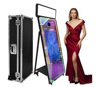 Cabina fotografica a specchio da 165 cm, touch screen interattivo da 32 pollici con luce quadrata e luce RGB, mini PC integrato, cabina fotografica a specchio magico per eventi (nero, 65" (schermo da