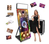 Cabina fotografica a specchio da 165 cm, touch screen interattivo da 32 pollici con luce quadrata e luce RGB, mini PC integrato, cabina fotografica a specchio magico per eventi (nero, 65" (schermo da