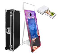 Cabina fotografica a specchio da 65", touch screen interattivo da 32 pollici con luce quadrata e luce RGB, mini PC integrato, cabina fotografica a specchio magico per eventi (bianco, 65" (schermo da