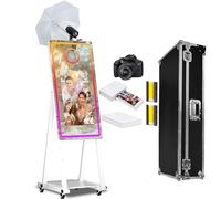 Cabina fotografica a specchio magico da 40 pollici, touch screen da 21,5 pollici, con torcia e mini PC integrato, portatile, per selfie per matrimoni, compleanni, feste, eventi (bianco, cabina