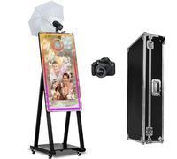 Cabina fotografica a specchio magico da 40 pollici, touch screen da 21,5 pollici, con torcia e mini PC integrato, portatile, per selfie per matrimoni, compleanni, feste, eventi (nero, cabina