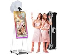 Cabina fotografica a specchio magico da 40 pollici, touch screen da 21,5 pollici, con torcia e mini PC integrato, portatile per selfie per matrimoni, compleanni, feste, eventi (bianco, cabina