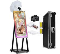Cabina fotografica a specchio magico da 40 pollici, touch screen da 21,5 pollici, con torcia e mini PC integrato, portatile, per selfie per matrimoni, compleanni, feste, eventi (nero, cabina