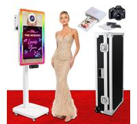 Cabina fotografica elettrica a specchio magico da 101,6 cm con macchina touch screen da 21,5 pollici che consente il controllo remoto degli effetti di illuminazione RGB dotata (Bianco, set completo)