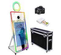 Cabina fotografica Magic Mirror da 65'' con fotocamera, stampante e luce di riempimento Macchina fototessera con touch screen da 43 pollici mobile con custodia da trasporto per matrimoni