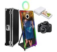 Cabina fotografica Magic Mirror da 65'' con fotocamera, stampante e luce di riempimento Macchina fototessera con touch screen da 32 pollici mobile con custodia da trasporto per eventi