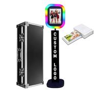 Cabina fotografica per iPad con custodia da volo, compatibile con iPad da 10 a 13 pollici, luce ad anello per selfie con luci RGB, per YouTube, video, Tiktok Live (macchina nera + mini stampante,