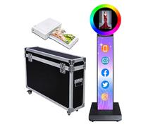 Cabina fotografica per iPad con custodia da volo, compatibile con iPad da 10 a 13 pollici, luce ad anello per selfie con luci RGB, per YouTube, video, Tiktok Live (macchina nera + mini stampante,