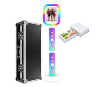 Cabina fotografica per iPad con custodia da volo, compatibile con iPad da 10 a 13 pollici, luce ad anello per selfie con luci RGB, per YouTube, video, Tiktok Live (macchina bianca + mini stampante,