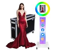 Cabina fotografica per iPad con custodia da volo, compatibile con iPad da 10 a 13 pollici, luce ad anello per selfie con luci RGB, per YouTube, video, Tiktok Live (macchina bianca, stile E)