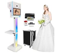 Cabina fotografica portatile con specchio stampante, cabina fotografica da 15,6 pollici, touch screen, per selfie, per eventi, feste di nozze, noleggio, Natale, custodia per voli (colore bianco +