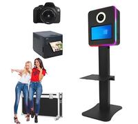 Cabina fotografica portatile con touch screen da 15,6 pollici, stampante e fotocamera integrate, striscia luminosa a LED con oltre 256 modalità di colore per eventi di compleanno