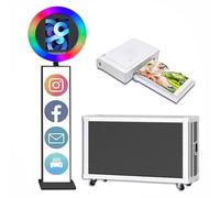 Cabina fotografica portatile per iPad, supporto per selfie, con logo personalizzato, con anello luminoso rotondo regolabile RGB LED per eventi, noleggio matrimoni (nero, cabina fotografica per iPad +