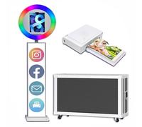 Cabina fotografica portatile per iPad, supporto per selfie, macchina fotografica con luce LED RGB ad anello per eventi, noleggio matrimonio (bianco, cabina fotografica per iPad + mini stampante)