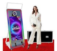 Cabina Fotografica Specchio Magico da 65" con Schermo Touch da 43", Cassa di Trasporto, PC Integrato e Luce di Riempimento per Matrimoni, Feste e Noleggio Eventi (White, photo booth)
