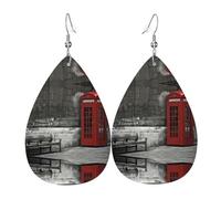 Cabina telefonica in strade di Londra Orecchini in pelle per le donne Orecchini in pelle trafitto a goccia Set di gioielli di Natale di compleanno regali per le donne