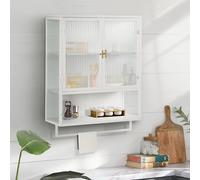 Cabinet da parete moderno a due porte in vetro, 60 cm, con funzione di memorizzazione integrata a due zampe, su open shelf e rack, per sala da bagno entryway Living Room, colore bianco