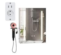 Cabinet LED Bathroom con specchio anti-appannamento e rivestimento regolabile - 3 spazi salva-spazio, supporto per asciugacapelli a 3 toni, cabinet per piccole stanze da bagno (45 x 15 x 60 cm)