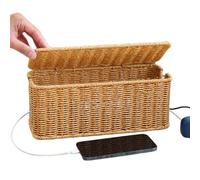 Cable Box Organizer - Cord Management Basket | 30x15x10cm Hand-Woven Wire Container with Lid, Bamboo Charging Station with Compartments, Desk Wire Organizer for Wires, Power Strips