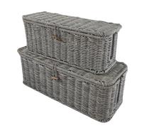 Cable Management Box, Hand-Woven Rattan Storage Holder, 2 X Power Strip Organizer, Extension Wire Hiders Container, Neat Solution for TV, Computer, Router & USB Hub Cords