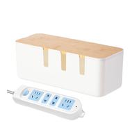 Cable Management Box, Wire Organizer with Wooden Cover, Cord Storage Case for Surge Protector, Ideal for Home, Kitchen, Media Center, Living Room, and Computer Desk Setup