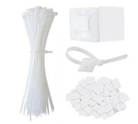 Cable Management,Nylon Cavi Fascette,100 Pezzi Fascette Plastica per Cablaggio 150 mm x 2,5 mm Nere +100 Pezzi 20 mm Supporto Autoadesivo Nero,Per la casa,L'ufficio,L'industria,Il giardinaggio,Bianco