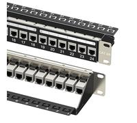 Cable Matters Pannello patch Ethernet Cat6A 1U da 48,9 cm a 24 porte 10 Gbps con Keystone in linea e barra di gestione dei cavi, pannello patch di rete per montaggio a rack o a parete / Patch Panel