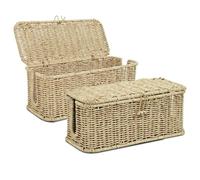 Cable Organizer Box, Electric Cord Organizer, Management Box For Cavo, Cable Management Box, 2X Hand-Woven Rattan Power Strip Storage Holder, Extension Wire Hiders Container, Wire Storage Box