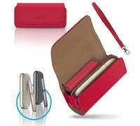 CABLE TECHNOLOGIES Custodia in Eco-Pelle di Alta Qualità compatibile con IQOS ILUMA, Astuccio in Tela e Pelle PU, Organizer, Cover/Borsello Sigaretta Elettronica, Accessori (Red)