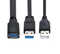 Cablecc Cavo di prolunga USB 3.0 femmina a doppio USB maschio, cavo di prolunga a Y per hard disk mobile da 2,5 pollici, colore nero