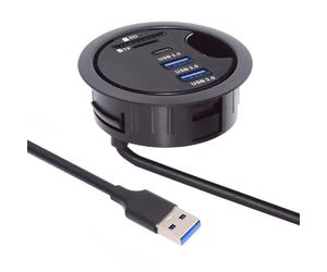 Cablecc Hub USB 3.0 a 2 porte SD TF USB-C USB Splitter 60 mm Desk Grommet docking station lettore di schede Micro-SD per PC desktop (USB3.0+USB-C+SD/TF)