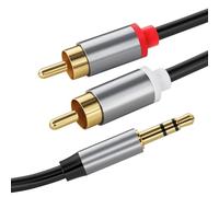 CABLEPELADO Cable Audio estéreo Jack 3.5 Macho - 2X RCA Macho, Cable Jack a 2 RCA con HiFi Sonido, Apto para Móvil, Tablet, PC, iPod, Amplificador, Altavoz, TV, DVD, contactos chapados Oro, 50 cm