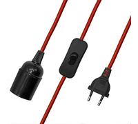CABLEPELADO Portalampada E27 con Interruttore, Adattatore Lampada, Base per Lampadina, Spina + Interruttore On/Off, Cavo 1,50 Metri, Design Vintage, Cavo Intrecciato, Rosso