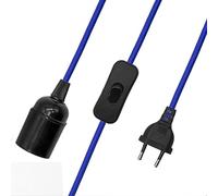 CABLEPELADO Portalampada E27 con Interruttore, Adattatore Lampada, Base per Lampadina, Spina + Interruttore On/Off, Cavo 1,50 Metri, Design Vintage, Cavo Intrecciato, Blu