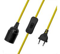 CABLEPELADO Portalampada E27 con Interruttore, Adattatore Lampada, Base per Lampadina, Spina + Interruttore On/Off, Cavo 1,50 Metri, Design Vintage, Cavo Intrecciato, Giallo