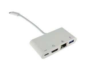 Cables Direct USB3C-HDMI-COMBO USB 3.2 Gen 1 [3.1 Gen 1] Type-C Bianco (15cm Leaded USB Type-C to HDMI, USB & Gigabit Adapter with PD Function) - Nouvo