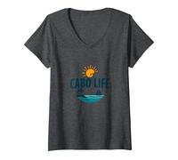 Cabo Life: Tropical Beach Vacation Tramonto Logo Maglietta con Collo a V, Donna, Grigio Scuro, S