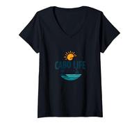 Cabo Life: Tropical Beach Vacation Tramonto Logo Maglietta con Collo a V, Donna, Nero, XXL