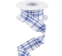 CABODYALS 1,5/8cm, 10 Metri, Rocchetto di Nastro A Quadri con Bordo Arricciato Blu, in Chiffon A Quadretti, A Doppia Faccia, Plissettato, in Pizzo, per Cucito, Creazione di Fiocchi Regalo, Confezioni