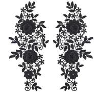 CABODYALS 1 paio di Applique In Pizzo Ricamato Nero con Fiori Rosa Boho Vintage Ricamate, Finiture In Poliestere Floreale, Da Cucire su Percorsi per Cucire, Realizzare Borse In Stoffa, Jeans, Artigian