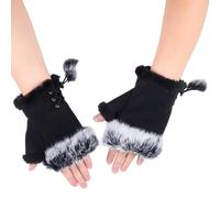CABODYALS 1 paio di Guanti Senza Dita In Maglia Nera Morbidi e Soffici Scaldapolsi Bianchi con Foro per Il Pollice Guanti In Pelliccia Sintetica Caldi e Morbidi per Donne Unisex Invernali Autunnali pe