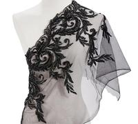 CABODYALS 1 yard Tessuto di Pizzo con Ricamo Floreale Nero, Paillettes Lucide, Perline, Toppe di Paillettes, Da Cucire su Tulle, Rifiniture Vintage con Fiori per Cucire, Realizzare Abiti Da Sposa, Dec