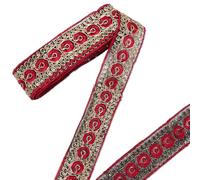 CABODYALS 10 Yard 1.77 pollici Nastro Jacquard Rosso Ricamato Oro Floreale Organza Trim Vintage Ricamo Etnico Trasparente Nastri In Poliestere per Cucire Fare Vestiti Decorazioni Cinture Confezioni Re