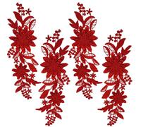 CABODYALS 2 Paio 4 Pezzi Ricamo Rosso Fiore 3D Applique Vintage Pizzo Ricamato Applique da Cucire su Toppe Floreali in Poliestere per Cucire Realizzare Abiti Vestiti Decorazione di Nozze Borse Fai da