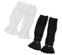 CABODYALS 2 paio di Maniche Da Sposa Bianche e Nere Lunghe In Pizzo Trasparente Perlato Guanti Senza Dita Da Sposa Estive In Tulle Rete di Garza con Orlo Arricciato e Protezione Solare per Donne Acces