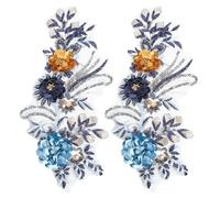 CABODYALS 2 pezzo di Pizzo con Fiore Blu e Paillettes Scintillanti, Perline Floreali 3D, Toppe Ricamate Vintage Da Cucire su Applique In Poliestere per Cucire, Realizzare Vestiti, Decorazioni per Matr