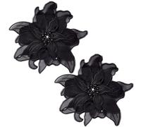 CABODYALS 2 pz 3D Ricamo Floreale Applique Nero Poliestere Pizzo Fiore Applique Strass Cristallo Perla Perline Cucire su Toppe in Tulle per Cucire Fare Vestiti Vestito Costumi Camicia Gonne Forniture
