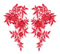 CABODYALS 2 pz Rosso 3D Floreale Ricamato Applique Perline Pizzo Toppe Ricamo Paillettes Fiore Vintage Glitter Poliestere Nuziale Organza Applique Da Sposa per Cucire Fare Abiti Decorazioni Artigianat